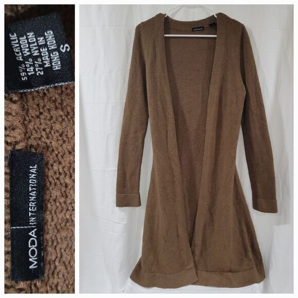 MODA international size small wool blend tan brown long cardigan duster - Picture 1 of 4